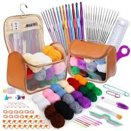 Produktbild: MASPHY 107 Stück Häkelset für Anfänger, komplettes Häkel-Set mit Häkelzubehör für Anfänger und Profis, Häkel-Set für handgefertigte DIY-Häkelprojekte