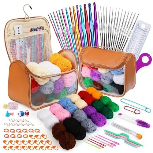 Produktbild: MASPHY 107 Stück Häkelset für Anfänger, komplettes Häkel-Set mit Häkelzubehör für Anfänger und Profis, Häkel-Set für handgefertigte DIY-Häkelprojekte