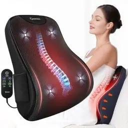 Produktbild: Massagegerät rücken mit Wärme & Vibration, Rückenmassagegerät für Bürostuhl, Massagekissen elektrisch zur Schmerzlinderung, zu Hause Büro Auto Sofa, 3 Heizstufen & 3 Intensitäten, Geschenke - Schwarz