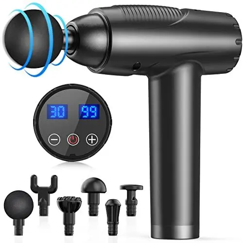 Produktbild: Massagepistole, EKUPUZ Massage Gun Massagegerät für Nacken Schulter Rücken mit USB C Ladeanschluss, 30 Geschwindigkeiten und 6 Massageköpfen Massage Pistole für Fitnessstudio, Büro, Zuhause