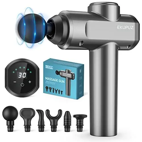Produktbild: Massagepistole, EKUPUZ Massage Gun mit 30 Geschwindigkeiten 6 Massageköpfen Massage Pistole Muskel Massagegerät und USB C Ladeanschluss Massagepistolen für Schulter Nacken Rücken Entspannung