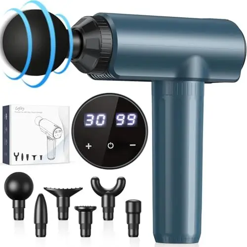 Produktbild: Massagepistole Massage Gun, Lefity Mini Massagepistole mit 30 Geschwindigkeiten und 6 Massageköpfen Handmassagegerät mit USB C Ladeanschluss Massagegerät für Nacken Schulter Rücken