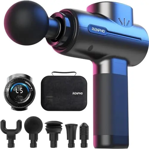 Produktbild: Massagepistole Massage Gun, RENPHO Massagepistole bis zu 3200U/min Massagegerät mit 2500mAh Akku und USB C Ladeanschluss zur Muskel Massage Entspannen, Schwarz