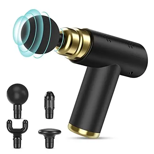 Produktbild: Massagepistole Massagegerät, Mini Massage Gun, Muskel Massagegerät Elektrisch, Tragbar Handmassagegerät mit 6 Geschwindigkeiten, 4 Massageköpfen (Black02)