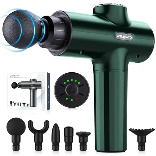 Produktbild: Massagepistole, WELTEAYO 2600 mAh Massage Pistole, Tiefes Gewebe Massage Gun, Professionelle Muskel Massagegerät, mit Typ-C-Aufladung, 6 Massageköpfen zur Linderung von Muskelschmerzen