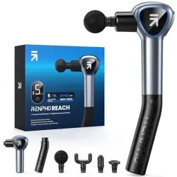 Produktbild: Massagepistole mit Verlängerungs Griff, RENPHO Reach Mini Massage Gun Massagegerät, Muskel Massagepistole mit Berührbarem LED Bildschirm für Heimtraining, Muskel Massage und Entspannung, Geschenk,Grau