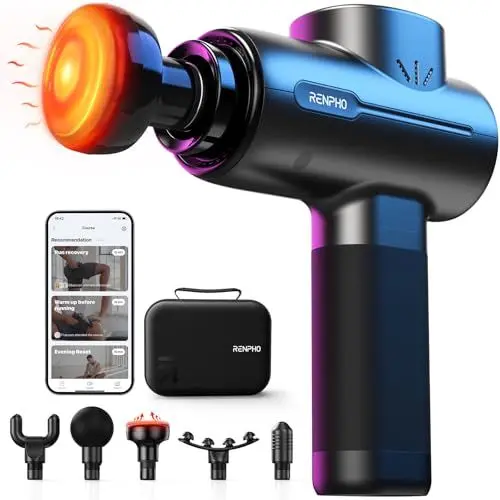 Produktbild: Massagepistole mit Wärmefunktion und Bluetooth, RENPHO Massage Pistole Massage Gun APP-Kompatibel, Muskel Massage Gun Massagegerät mit Typ-C Aufladung, LED Anzeige, zur Erholung der Muskelentspannung