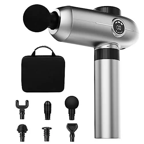 Produktbild: Massagepistole,Invdely Massage Gun 2500mAh mit 30 Geschwindigkeiten und 6 Massageköpfen Tiefengewebe Muskel 3200U/min Geräuscharm Handmassagegerät Elektrisches Massagegerät für Nacken Rücken Schulter
