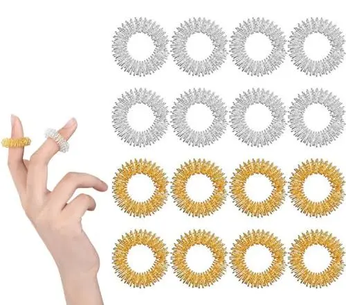 Produktbild: Fenglin-joy Massageringe für Finger,16 Stücke Massage Ring Anti Stress Acupressur Ringe Akupressur Ringe FingerFür Kinder,Erwachsene,Hoher Arbeitsdruck(Gold,Silber)
