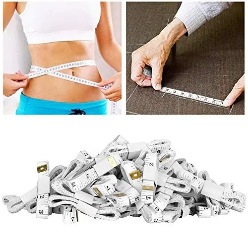 Produktbild: Maßband, 100 Stück, Weiches Lineal mit den Maßen 59,1 X 0,5 Zoll, Doppelskalen-Lineale für Körper, Stoff, Nähen, Schneider, Stoff, Kunststoff, Messung, Basteln (schwarz auf weiß)