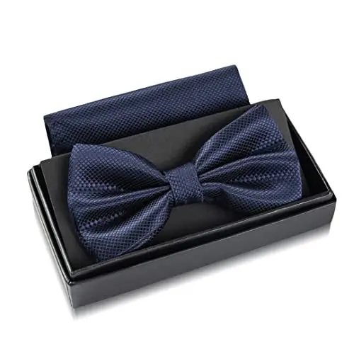 Produktbild: Massi Morino Fliege Dunkelblau mit Einstecktuch für Herren Set - Anzug Herrenfliege zur Hochzeit - Verstellbare Schleife in Blau