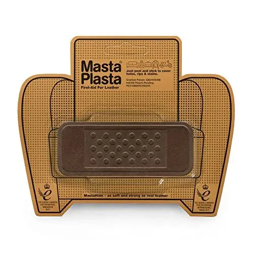 Produktbild: MastaPlasta Wildleder-Reparaturflicken selbstklebend. PREMIUM - Braun - 10cm x 4cm. Design: Pflaster. Erste Hilfe für Sofas, Autositze, Handtaschen, Jacken usw