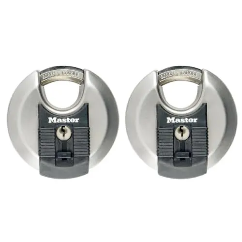 Produktbild: MASTER LOCK Disc-Vorhängeschloss (Schlüssel) (Edelstahl) (Außenbereich) (2er-Pack) M40EURT - Ideal für Lagerräume, Garagen etc.