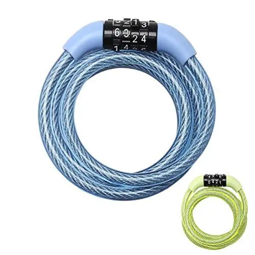 Produktbild: Master Lock Fahrradschloss Kabel-Zahlenschloss, 1,2 m Stahlkabel, wetterfest, zufällige Farbe, 8143EURDPROCOL – Zur Verwendung mit allen Fahrradtypen, Kinderwagen, Rasenmäher und andere Sportgeräte