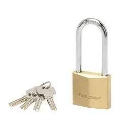 Produktbild: Master Lock 2950EURDLJ Schlüssel Vorhängeschloss aus extradickem Massivmessing und Länger Bügel, Gold, 11,5 x 5 x 1,7 cm