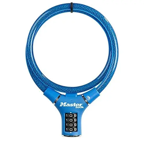 Produktbild: Master Lock 8229EURDPROBLU Fahrradschloss Kabelschloss (Zahlenschloss) (90 cm Stahlkabel) (Wetterfest) (Blau) - Ideal für Fahrräder, Elektrisches Fahrradectric, Skateboards, Kinderwagen, Mähmaschine