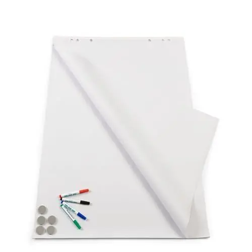 Produktbild: Master of Boards Flipchart Papier Zubehör-Set - Papier blanko Block mit 20 Blatt, 4 Marker Stifte, 5 Magnete - Grundausstattung für Flipcharts für Büro, Schule oder Zuhause