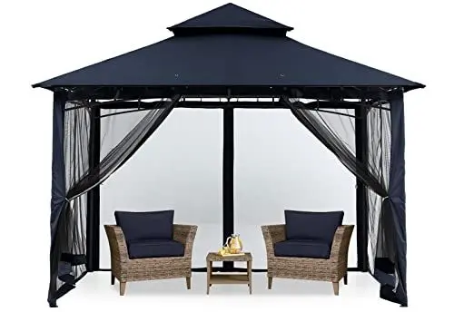 Produktbild: MASTERCANOPY 2,7 x 2,7 m Doppeldach Gartenpavillon Gartenlaube Pavillon mit 4 Netz für Garten, Hof, Marineblau