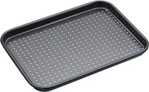 Produktbild: MasterClass Crusty Bake Gelochtes Backblech mit PTFE-, PFOA- und BPA-freier Antihaftbeschichtung, robuster 1mm dicker Karbonstahl, 24 x 18cm, Grau