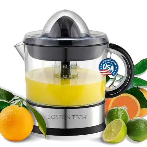 Produktbild: Zitruspresse elektrisch -2 Kegel & BPA-Frei I Hohe Saftausbeute I 700ml Orangenpresse elektrische Saftpresse Edelstahl für Zuhause I Entsafter Zitronenpresse Orangensaftpresse Fruchtpresse BOSTON TECH