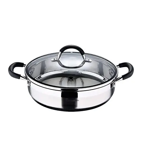 Produktbild: MasterPro Foodies | Niedriger Kochtopf mit Glasdeckel | 3,8 L Fassungsvermögen | Hergestellt aus Edelstahl | Sehr Robust und Leicht zu Reinigen | Geeignet für Alle Herdarten