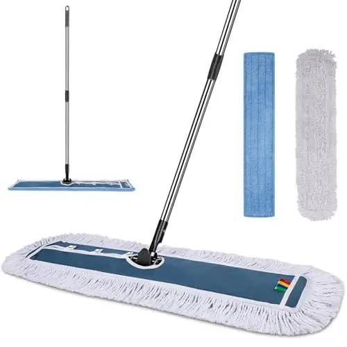 Produktbild: MASTERTOP Wischmop Bodenwischer Großer, 105cm Breit Flach Mopp, Baumwolle Mikrofaser Mopp mit 2 Moppads, Professionelle Flachmopp Wischer Boden mit Edelstahlgriff für Hartholz, Laminat, Fliesenboden