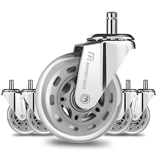 Produktbild: Mastery Mart Bürostuhl Rollen, 5er Set, 11mm X 22mm Hartbodenrollen, Passend Für 98% Aller Stuhlrollen, Nicht Für 1KEA, Silber