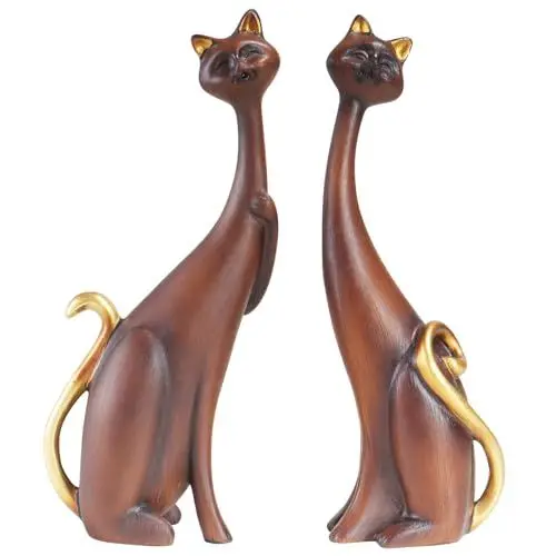 Produktbild: masteymoh Zwei Ölgemälde Kunst Harz Verliebte Katzen Skulpturen, Statue Katzen für Home Office Bücherregal Desktop Dekoration 28 cm hoch, Skulpturen Katzen, Katzenstatue