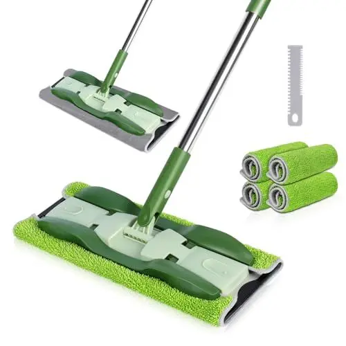 Produktbild: Masthome Flach Wischmopp, 360° Bodenwischer mit 4 Mikrofaser Mopp Pads,151 cm Langem Griff Mopp, Einstellbar,Metall Grundplatte, für Schnellen Reinigung von Hartholz,Laminat,Fliesen,Senden Schaber