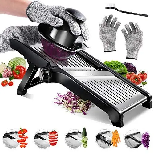 Produktbild: Masthome 5-in-1 Gemüsehobel Mandoline, Verstellbar Edelstahl Gemüsereibe, Reibe für Gemüse, Multifunktion Gemüseschneider mit Schnittfesten Handschuhen, Obst, Kartoffeln, Tomaten, Zwiebeln