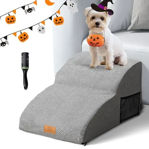 Produktbild: Masthome Hundetreppe für Kleine Hunde,2-Stufig Hunderampe 30cm Hoch,Haustiertreppe für Bett und Sofa aus Hochdichtem Schwamm,Waschbar Bezug,wasserdichte Katzentreppe,Grau