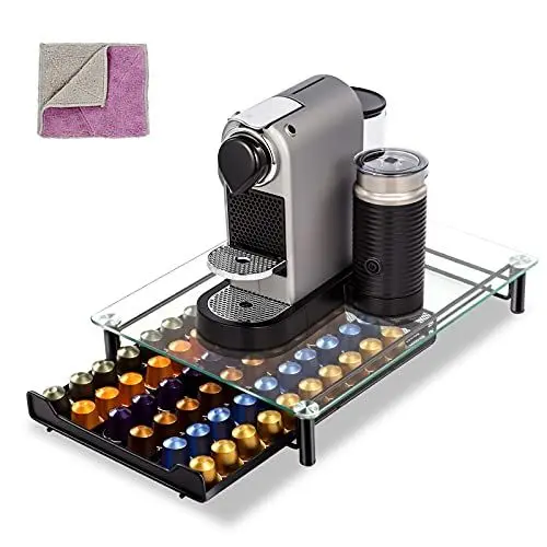 Produktbild: Masthome Kaffee Kapselhalter,Kapsel Schublade mit Oberseite aus Gehärtetem Glas,Aufbewahrung von 60 Kapseln in einem Kapseln Aufbewahrungsbox für Nespresso,Senden 1 Reinigungstuch