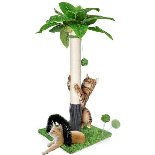 Produktbild: Masthome Kratzbaum für Katzen, 75 cm, Säule aus Natürlichem Sisal und Weicher Teppichboden Mit Hängekugel - Für Katzen Jeden Alters, Grün