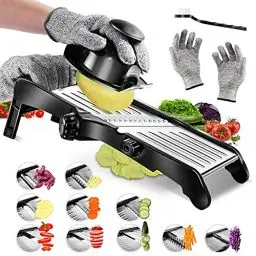 Produktbild: Masthome Mandoline Gemüsehobel,10 in 1 Küchenhobel Schneider mit Edelstahlklingen, Multifunktionaler Gemüseschneider für Gurke, Zwiebel und Käse, Send Schnittfeste Handschuhe und Reinigungsbürste