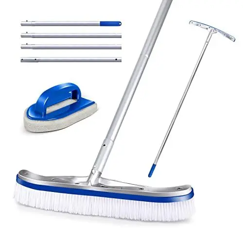 Produktbild: Masthome Poolbürste, Premium-Bürstenkopf 45 cm aus Aluminium mit EZ-Clip-Griff und Schwammbürste Wasserlinie, für Swimmingpools, Brunnen, Wände, Böden