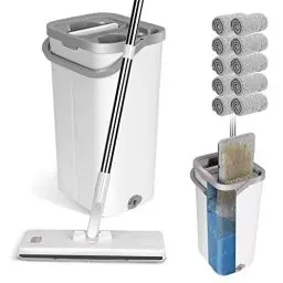 Produktbild: Masthome Wischmopp Set mit Eimer,Bodenwischer Set mit 10 Mikrofaser Pads und Langem Edelstahl Griff,Putzeimer mit Wischmop,Wischmopp mit Auswringfunktion für Alle Böden,Weiß