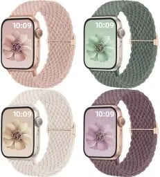 Produktbild: Mastten 4 Stück Geflochtenes Armbänder Kompatibel mit Apple Watch Armband 40mm 41mm 42mm 38mm Damen Herren, Elastisches Nylon Stoff Armband-Sport Solo Loop für iWatch SE Series 10 9 8 7 6 5 4 3 2 1