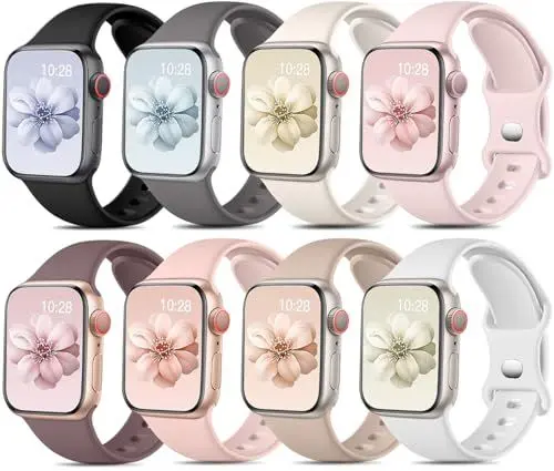 Produktbild: Mastten 8 Stück Sport Armbänder Kompatibel mit Apple Watch Armband 42mm 41mm 40mm 38mm für Damen Herren, Weiche Silikon Ersatz Armband für Apple Watch Series 10 9 8 7 6 5 4 3 2 1/iWatch SE, Moranti