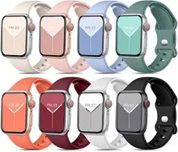 Produktbild: Mastten 8 Stück Sport Armbänder Kompatibel mit Apple Watch Armband 38mm 40mm 41mm 42mm für Damen Herren, Weiche Silikon Ersatz Armband für Apple Watch Series 9 / iWatch 10 9 8 7 6 5 4 3 2 1 SE, Helle