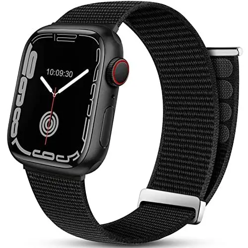 Produktbild: Mastten Sport Armband Kompatibel mit Apple Watch Armband 42mm 44mm 45mm 46mm 49mm, Nylon Klettverschluss Herren Damen Geflochtenes Armbänder für iWatch Ultra/Series 10 9 SE 8 7 6 5 4 3 2 1, Schwarz