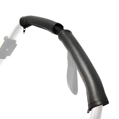 Produktbild: Masyrt 4 Stück Kinderwagen-Armlehnen-Schutzhülle aus PU-Leder mit Waschbarem und Abnehmbarem Reißverschluss, Geeignet für Kinderwagen-Lenkerhülle (Schwarz)