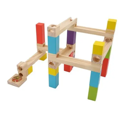 Produktbild: Masyrt Pädagogische Kugelbahn aus Holz für Kinder – Mint-Lernspielzeug, Interaktives Kugelbahn-Labyrinthspiel, Holzbausteine-Set