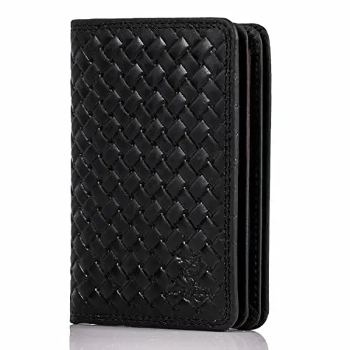 Produktbild: MATADOR Hülle Fahrzeugpapiere Leder #Porto mit edler Geschenk Box, Elegante RFID Blocker Kartenhülle, Luxus Business Card Case Viele Kartenfächer in Geflochten Schwarz