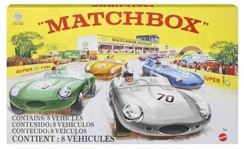 Produktbild: MATCHBOX Premium Die-Cast Set - 8 Sammler-Fahrzeuge mit True-Grip-Reifen, beweglichen Teilen und platinfarbener Lackierung und Jubiläumsbox, HPC03
