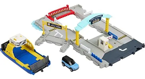 Produktbild: Matchbox Autos Spielset, Ferry Port Set, herausfahrbare Fähre auf Rädern, von Autos und von Kindern aktivierte Features, enthält 1 Land Rover, HMH29