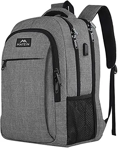 Produktbild: MATEIN Daypacks, Laptop Rucksäcke 17,3 Zoll Anti Diebstahl Tasche Herren Arbeit Rucksack College mit USB Ladeanschluss für Männer, Frauen, Arbeit, Reisen, Business, Grau