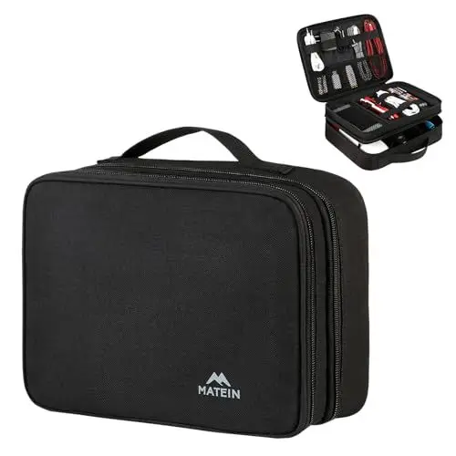 Produktbild: MATEIN Kabeltasche Organizer, Kabel Organizer Tasche Reise Kabel Tasche 3 Schicht Kabelorganizer Kabelaufbewahrung Cable Organizer Bag Ladekabel Tasche Tech Pouch Elektronik Tasche für Handy, Schwarz