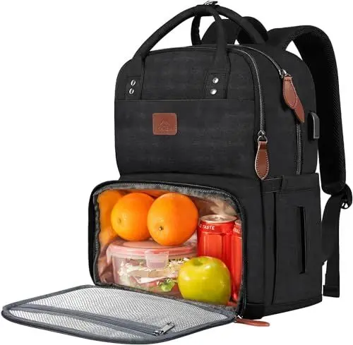 Produktbild: MATEIN Laptop Lunch Rucksack, Picknick Rucksack mit Isoliertem Kühlfach, 17 Zoll Eisrucksack für Männer und Frauen mit USB Anschluss, Lunch Tasche für Camping Reisen Business Arbeit, Schwarz