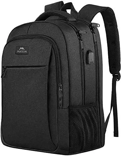 Produktbild: MATEIN Rucksack Herren, Groß Laptop Rucksack 17,3 Zoll Schulrucksack Laptoptasche mit USB Ladeanschluss Anti Diebstahl Business Arbeit Reisen Backpack Teenager Notebook College Tech Damen, Schwarz