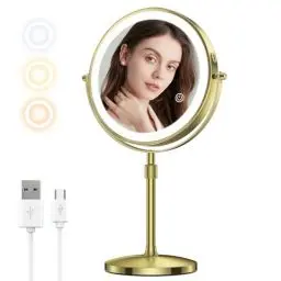 Produktbild: MATEPROX 8'' Kosmetikspiegel mit Beleuchtung, aufladbarer Doppelspiegel mit 1X 10X Vergrößerung & höhenverstellbar, beleuchteter Kosmetikspiegel mit 3 Farben Beleuchtung, Touch Sensor Dimmer-Bronze